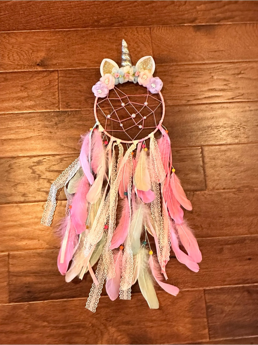 Pink Unicorn Dreamcatcher Wall Hanging for Kids